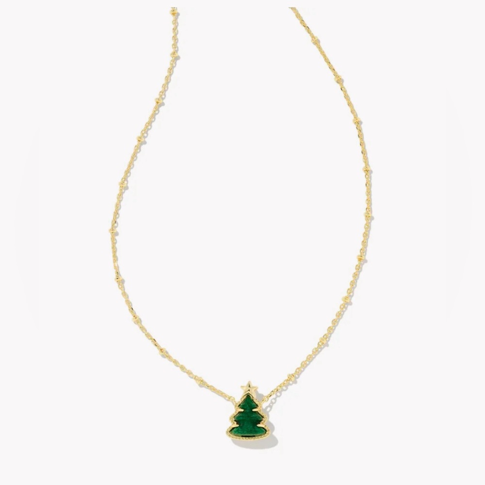 Holiday tree gold short necklace.